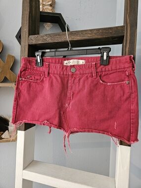 Hollister Red Distressed Denim Mini Skirt